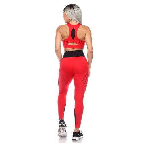 Cut Out Mesh Sports Bra & Leggings Set in Raging Red